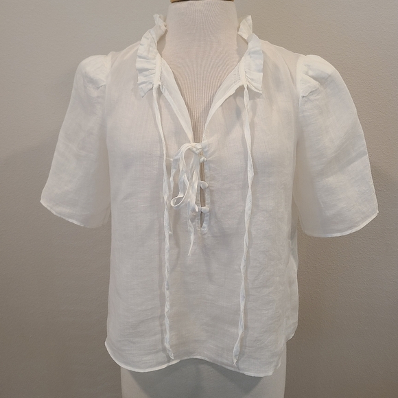 Frame Tie Neck Ruffle Popover Blouse - Picture 3 of 7